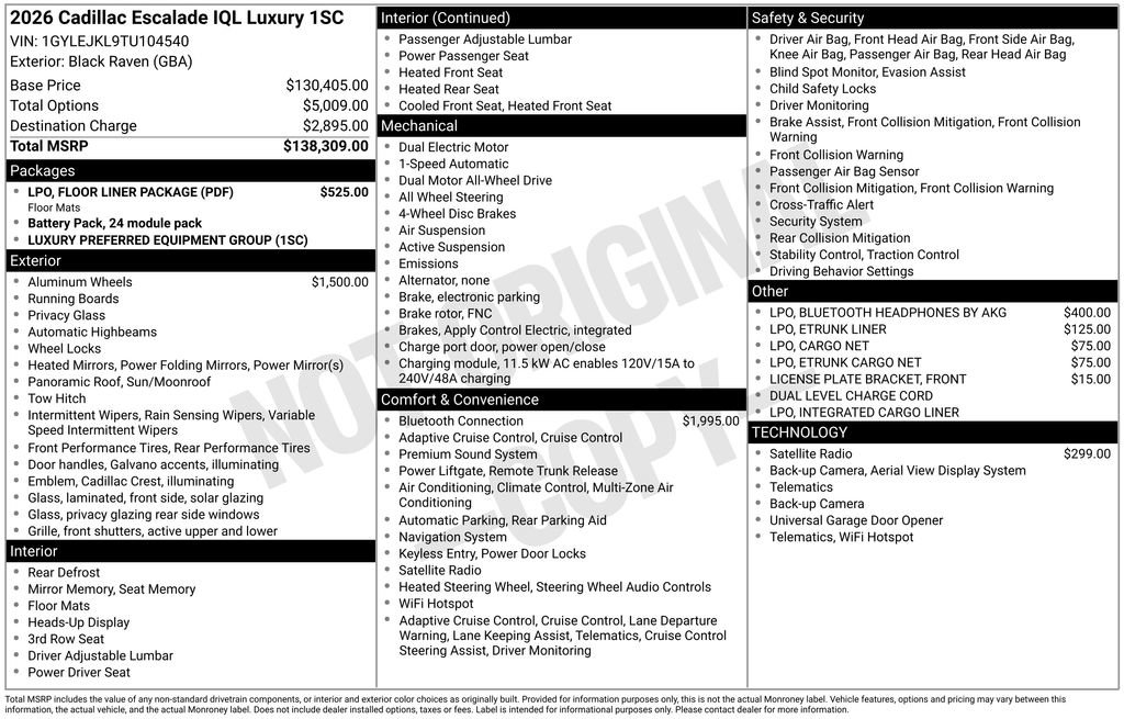 New 2026 Cadillac Escalade IQL Luxury w/ LPO, Floor Liner Package AWD/4WD image 55