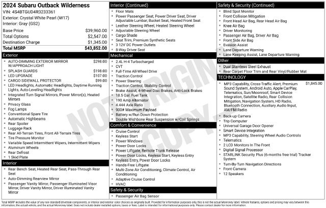 Certified 2024 Subaru Outback Wilderness AWD/4WD image 2