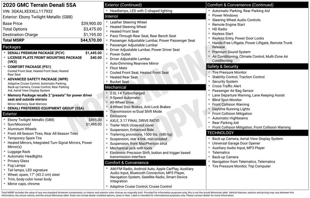 Used 2020 GMC Terrain Denali w/ Denali Premium Package image 61