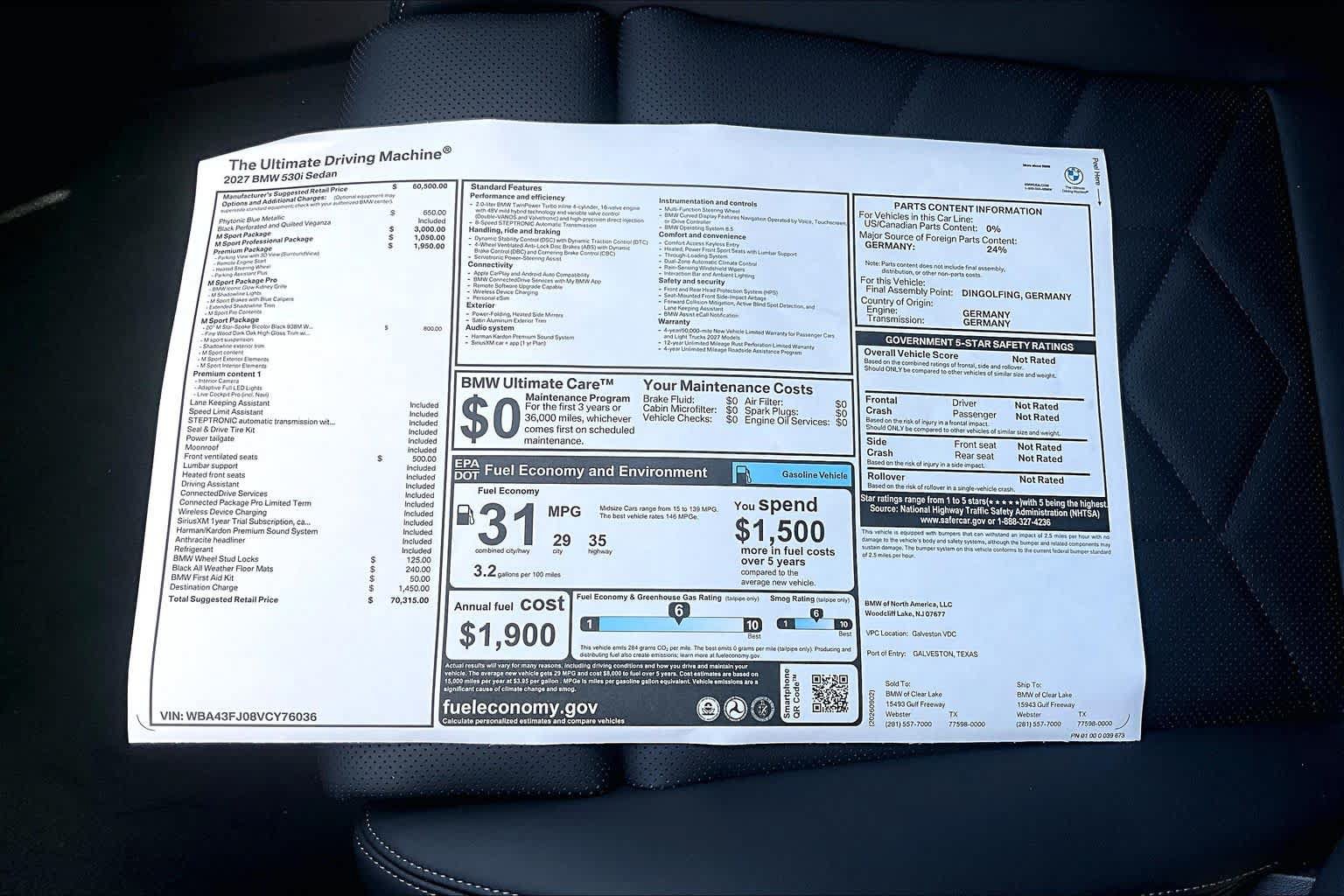 Used 2027 BMW 530i w/ M Sport Package RWD image 20