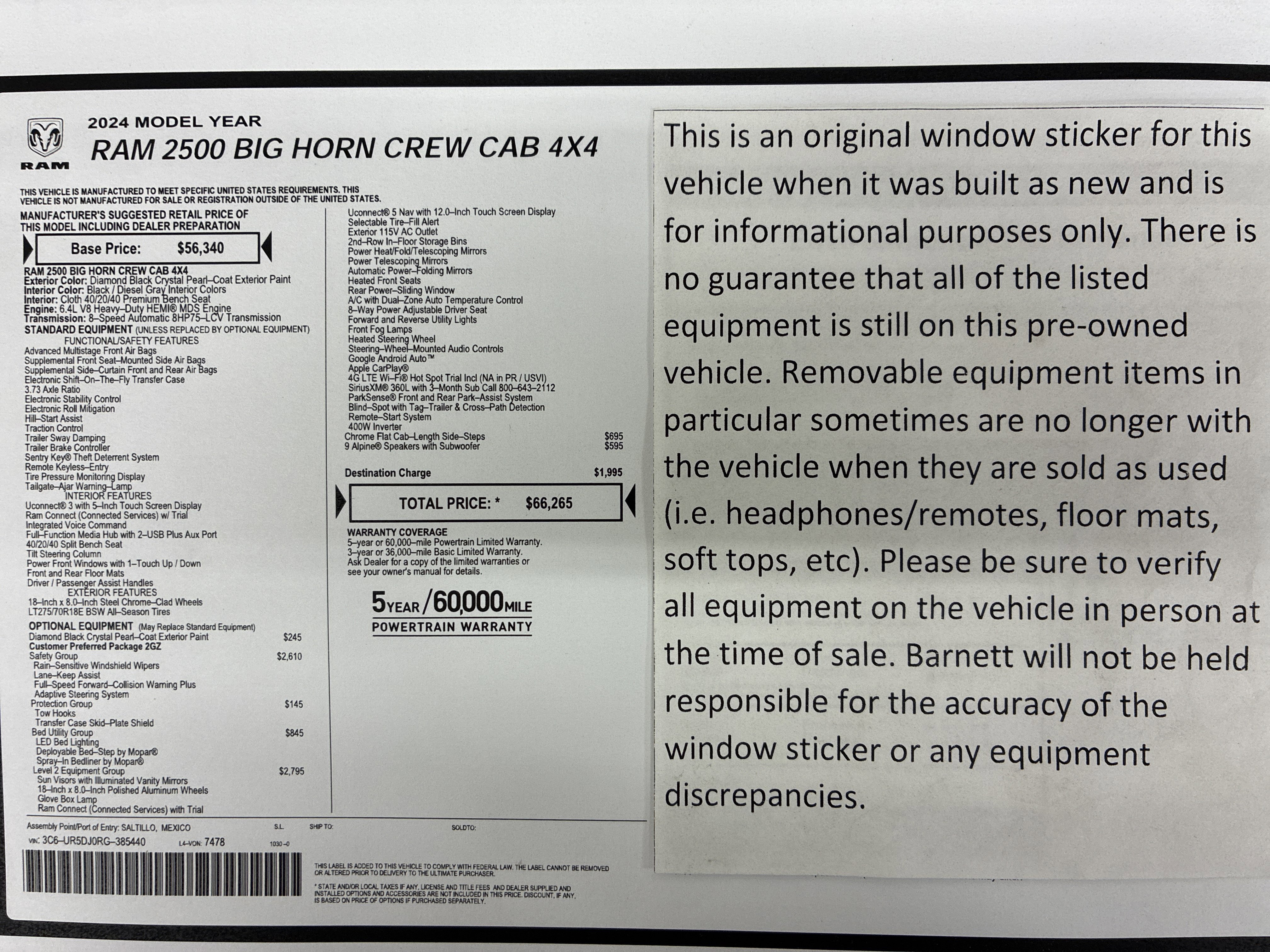 Certified 2024 RAM 2500 Big Horn w/ Safety Group AWD/4WD image 2