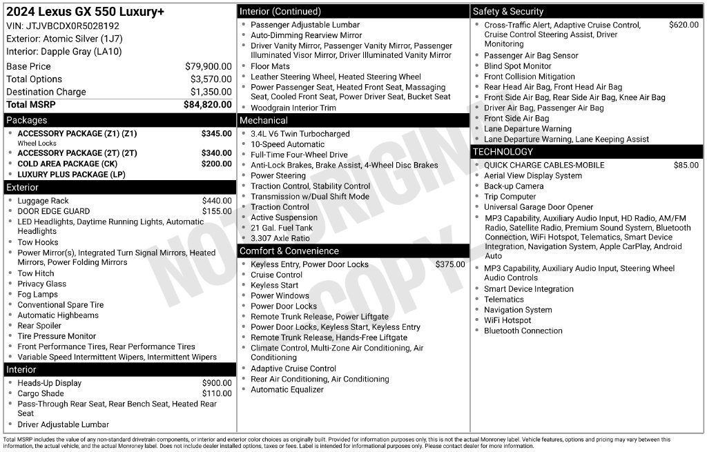 Used 2024 Lexus GX 550 w/ Accessory Package (Z1) AWD/4WD image 6