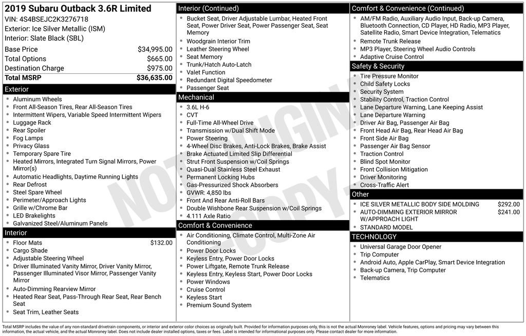 Used 2019 Subaru Outback 3.6R Limited image 6