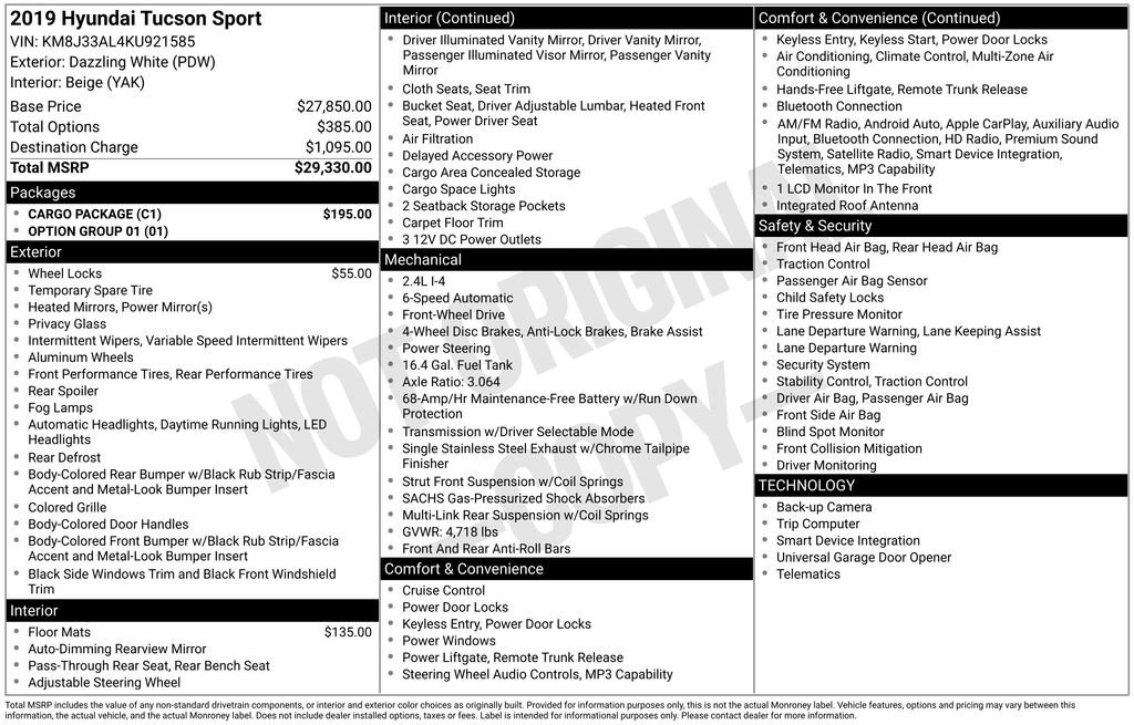 Used 2019 Hyundai Tucson Sport w/ Cargo Package FWD image 4