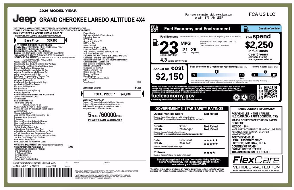 New 2026 Jeep Grand Cherokee Altitude AWD/4WD image 2