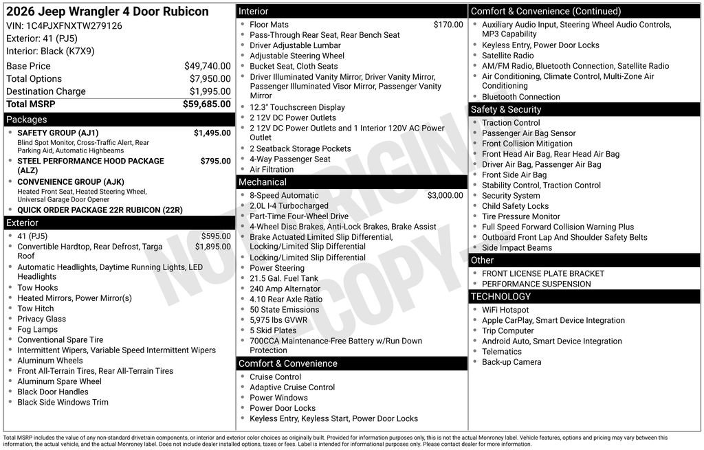 New 2026 Jeep Wrangler Unlimited Rubicon w/ Safety Group AWD/4WD image 29