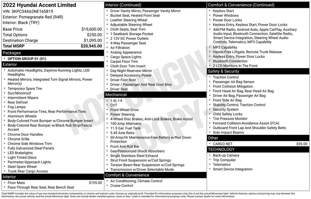 Used 2022 Hyundai Accent Limited FWD image 1