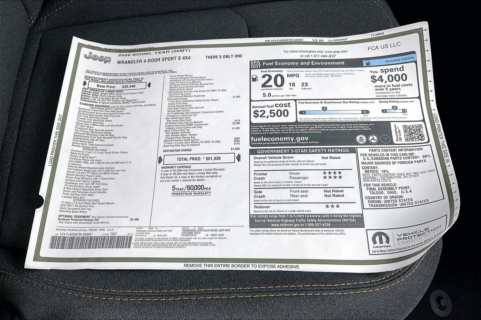 New 2026 Jeep Wrangler Unlimited Sport AWD/4WD image 21