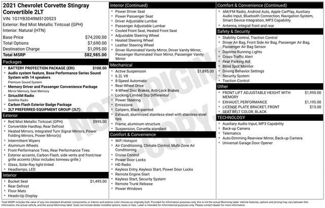 Used 2021 Chevrolet Corvette Stingray Preferred Conv w/ Battery Protection Package RWD image 4