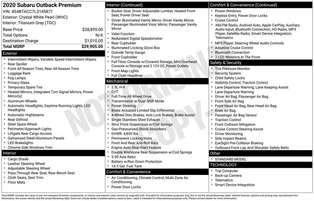 Used 2020 Subaru Outback Premium image 35