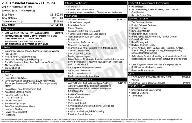 Certified 2018 Chevrolet Camaro ZL1 image 31