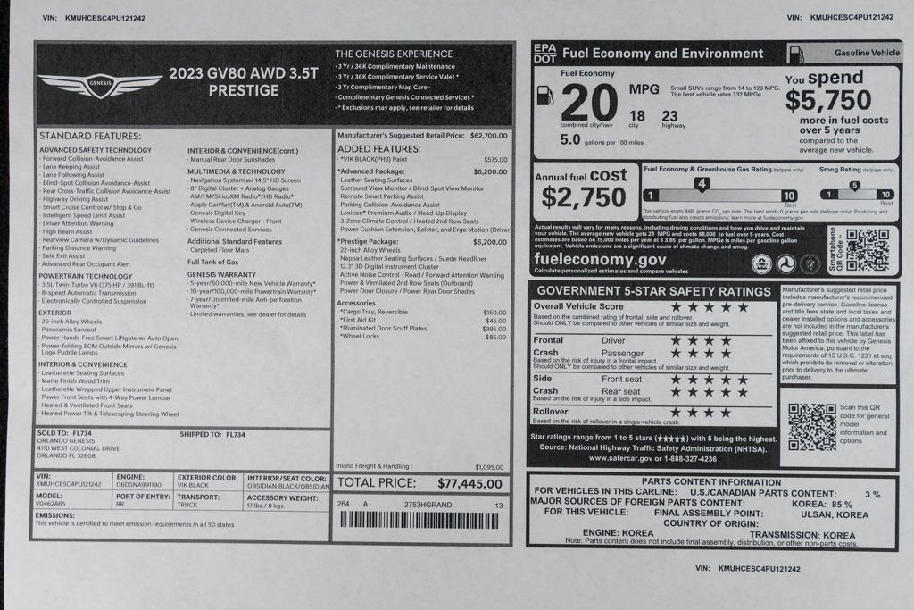 Used 2023 Genesis GV80 3.5T w/ Prestige Package image 56