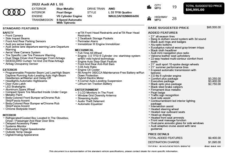 Used 2022 Audi A8 L 3.0T w/ Luxury Package image 3