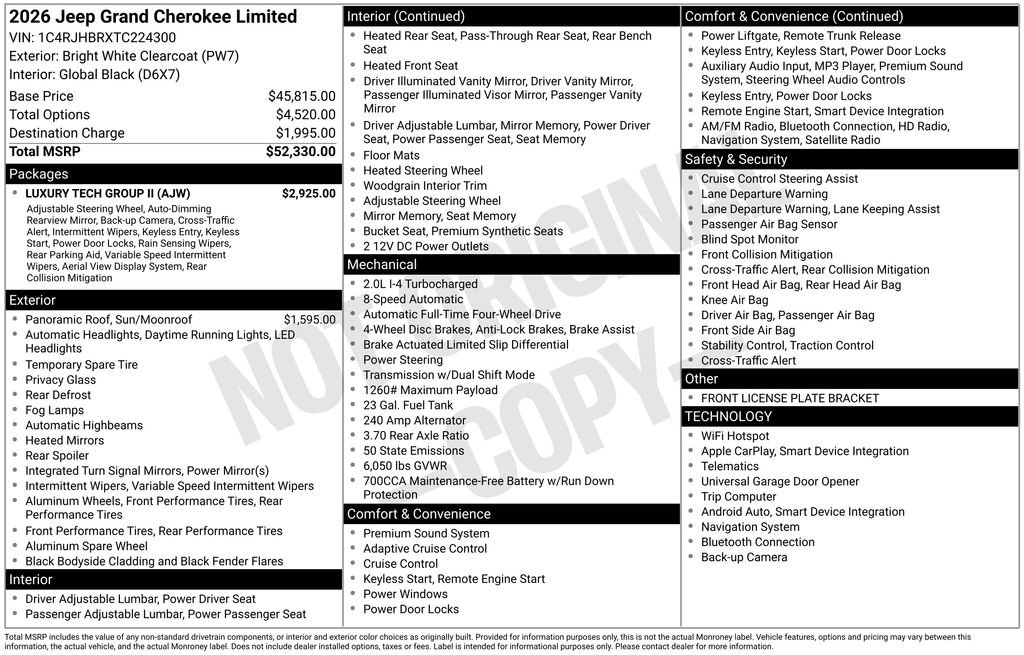 New 2026 Jeep Grand Cherokee Limited w/ Luxury Tech Group II AWD/4WD image 3