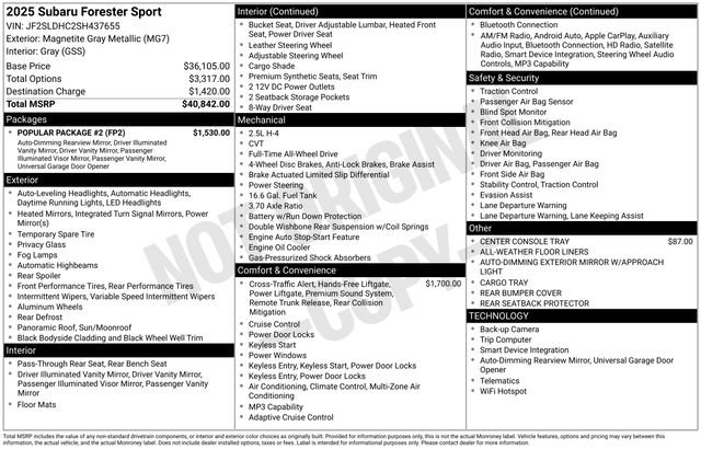 Certified 2025 Subaru Forester Sport w/ Popular Package #2 AWD/4WD image 13