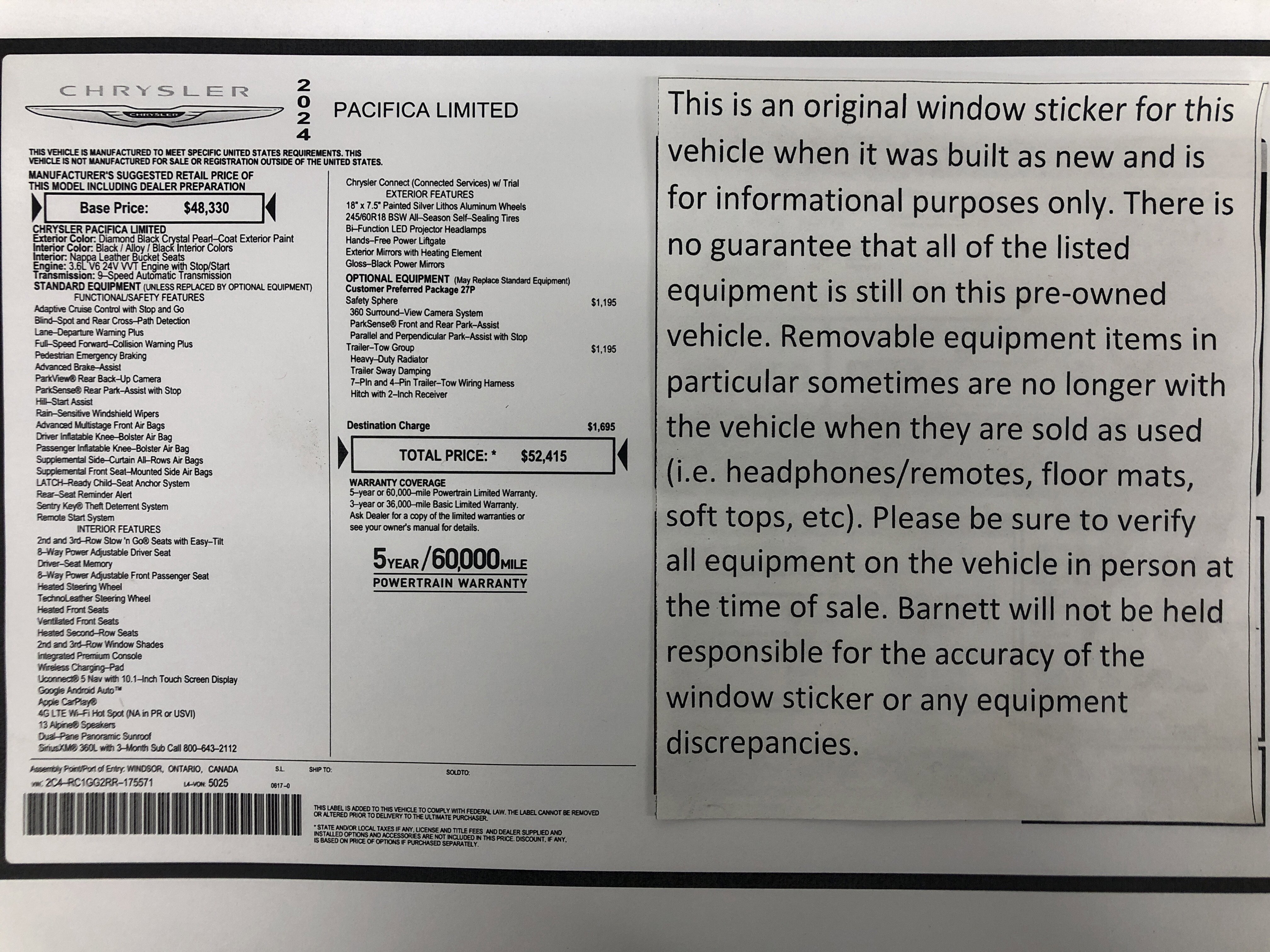 Certified 2024 Chrysler Pacifica Limited w/ Trailer Tow Group FWD image 2