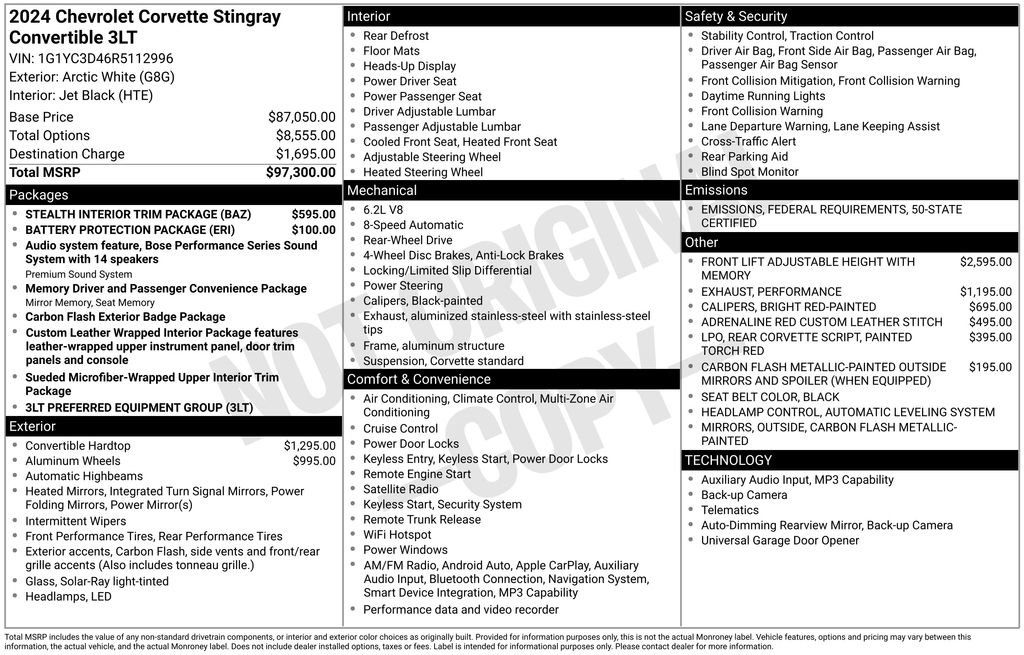 Used 2024 Chevrolet Corvette Stingray Premium Conv w/ Stealth Interior Trim Package image 66