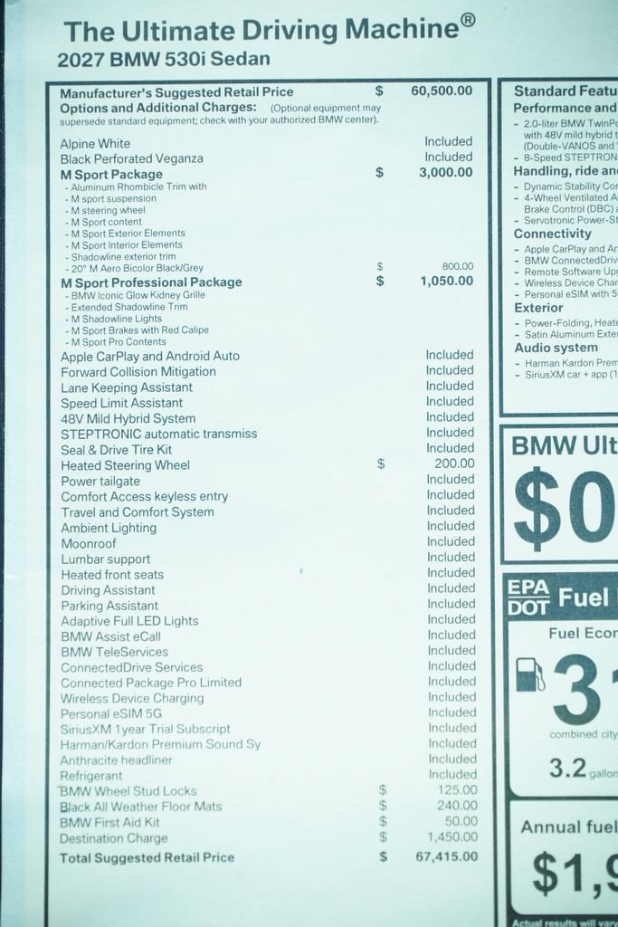 New 2027 BMW 530i w/ M Sport Package RWD image 8