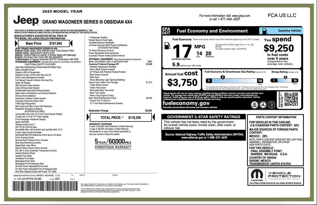Certified 2025 Jeep Grand Wagoneer Series III w/ Rear Seat Video Group 1 AWD/4WD image 2