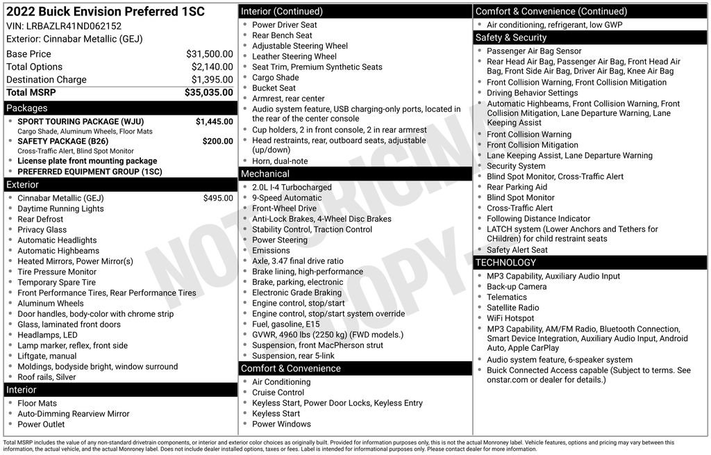 Certified 2022 Buick Envision Preferred w/ Sport Touring Package FWD image 11