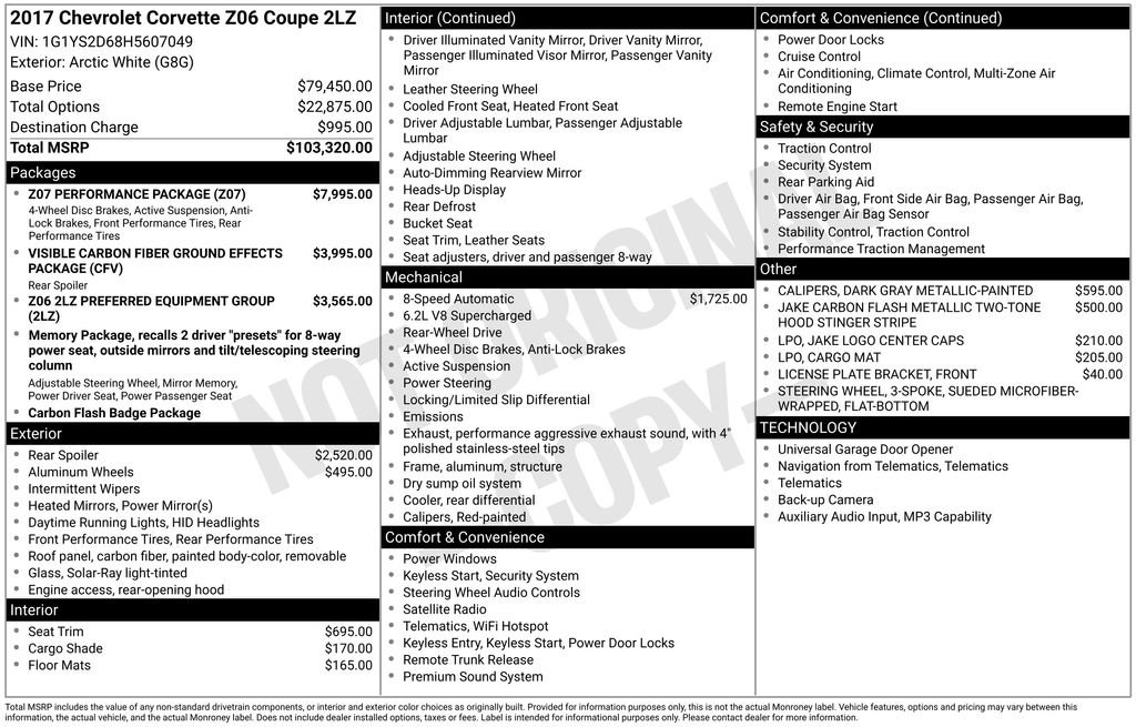 Used 2017 Chevrolet Corvette Z06 w/ Z07 Performance Package image 2