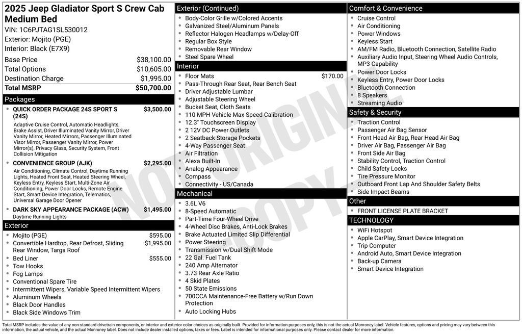 New 2025 Jeep Gladiator Sport AWD/4WD image 6