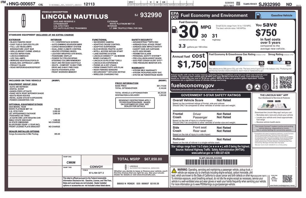 Used 2025 Lincoln Nautilus Reserve w/ Jet Appearance Package image 2