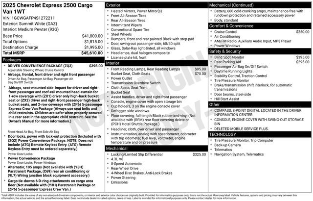 New 2025 Chevrolet Express 2500 Work Van 3D Cargo Van w/ Driver Convenience Package image 6