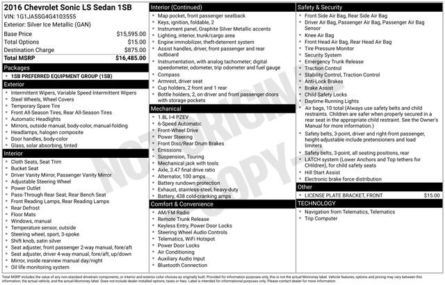 Used 2016 Chevrolet Sonic LS FWD image 11