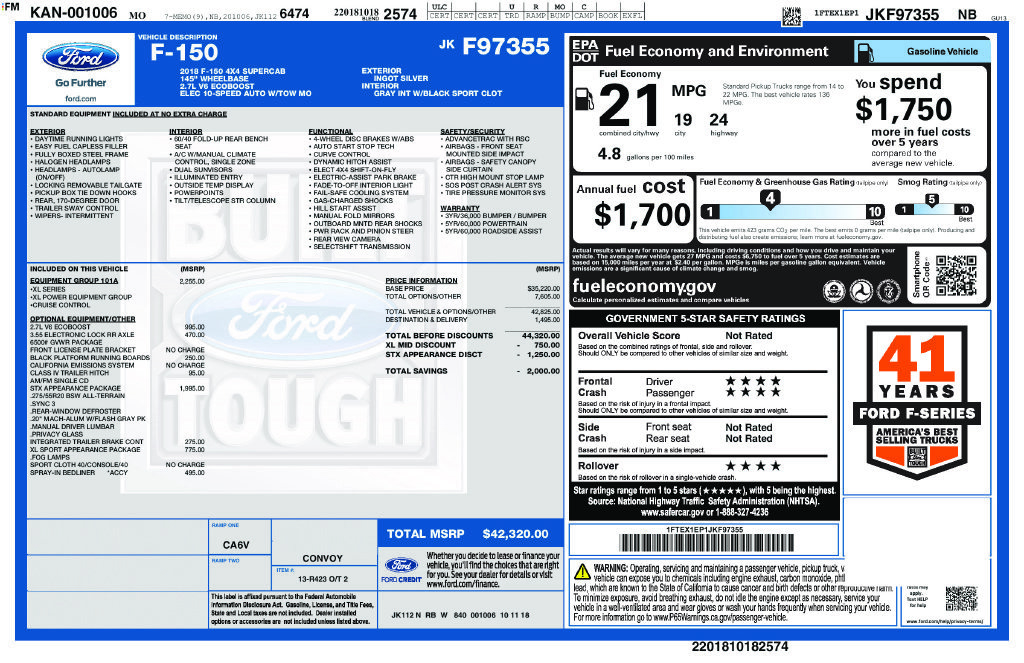 Certified 2018 Ford F150 XL w/ Equipment Group 101A Mid AWD/4WD image 2