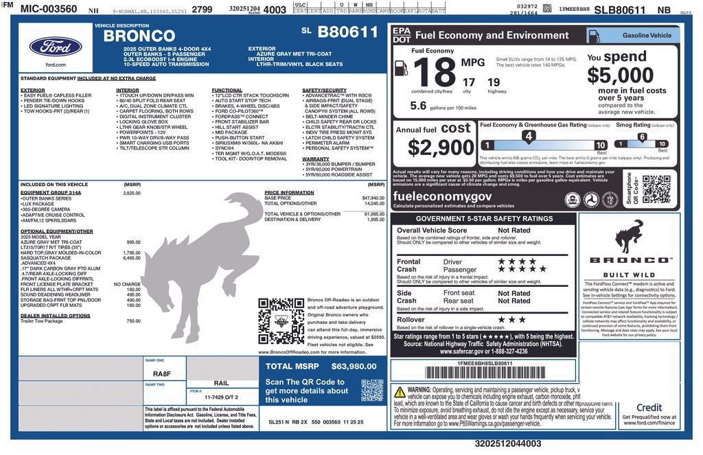 New 2025 Ford Bronco Outer Banks w/ Sasquatch Package AWD/4WD image 13