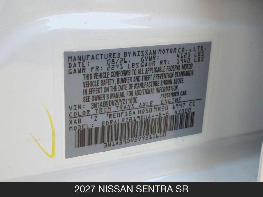 New 2027 Nissan Sentra SR w/ Floor Mat Package FWD image 24