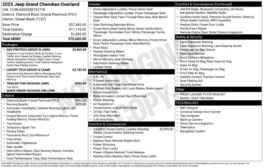 New 2025 Jeep Grand Cherokee Overland w/ Adv Protech Group III AWD/4WD image 6