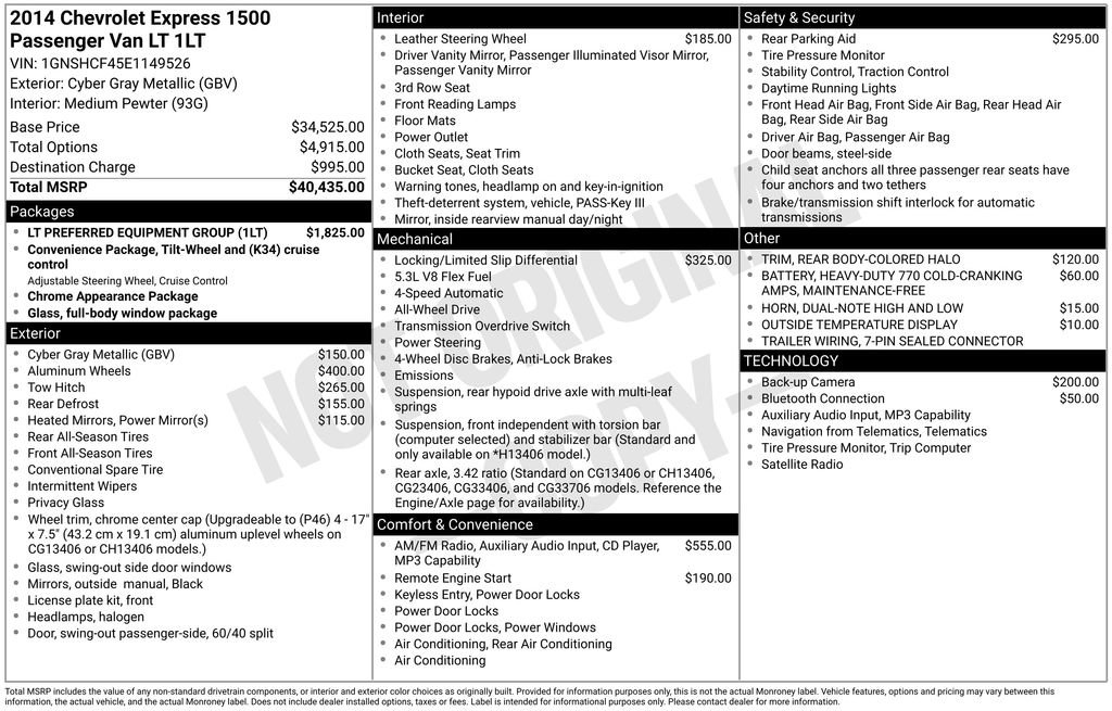 Used 2014 Chevrolet Express 1500 LT w/ LT Preferred Equipment Group AWD/4WD image 30