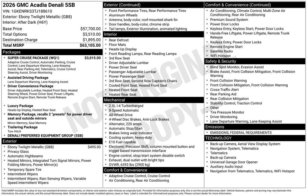 New 2026 GMC Acadia Denali w/ Super Cruise Package image 39