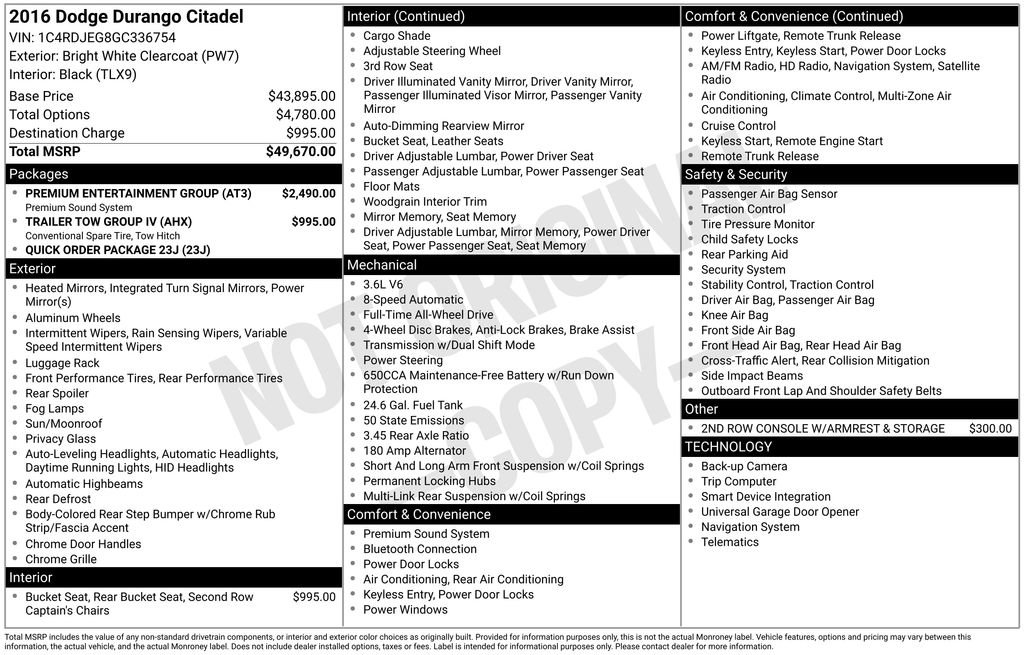 Used 2016 Dodge Durango Citadel w/ Premium Entertainment Group AWD/4WD image 7