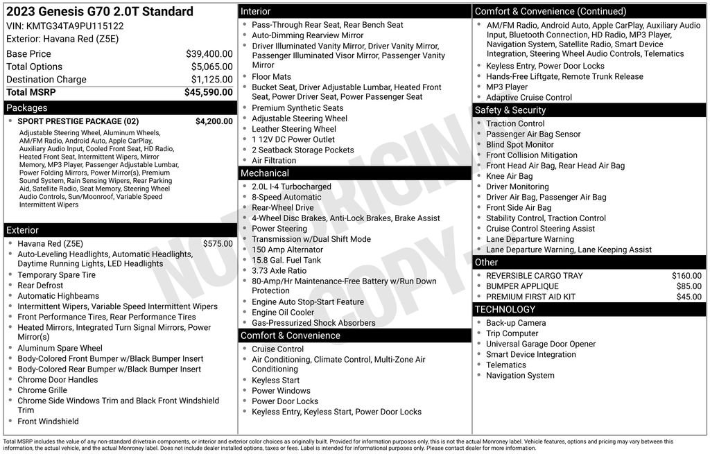 Used 2023 Genesis G70 2.0T w/ Sport Prestige Package image 7