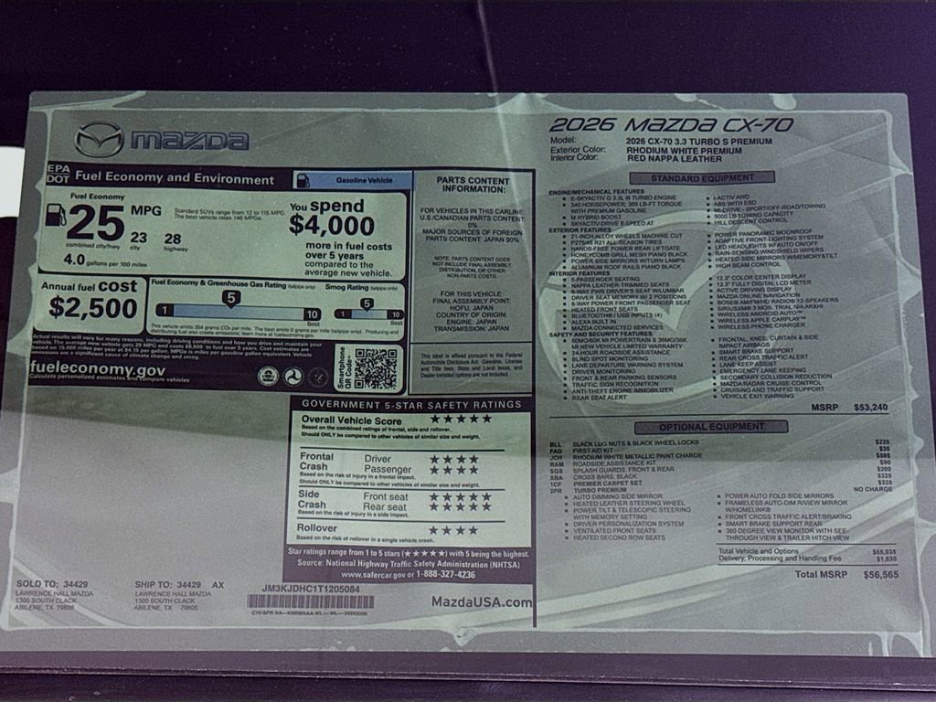 New 2026 MAZDA CX-70 3.3 Turbo S w/ Premium Package image 20