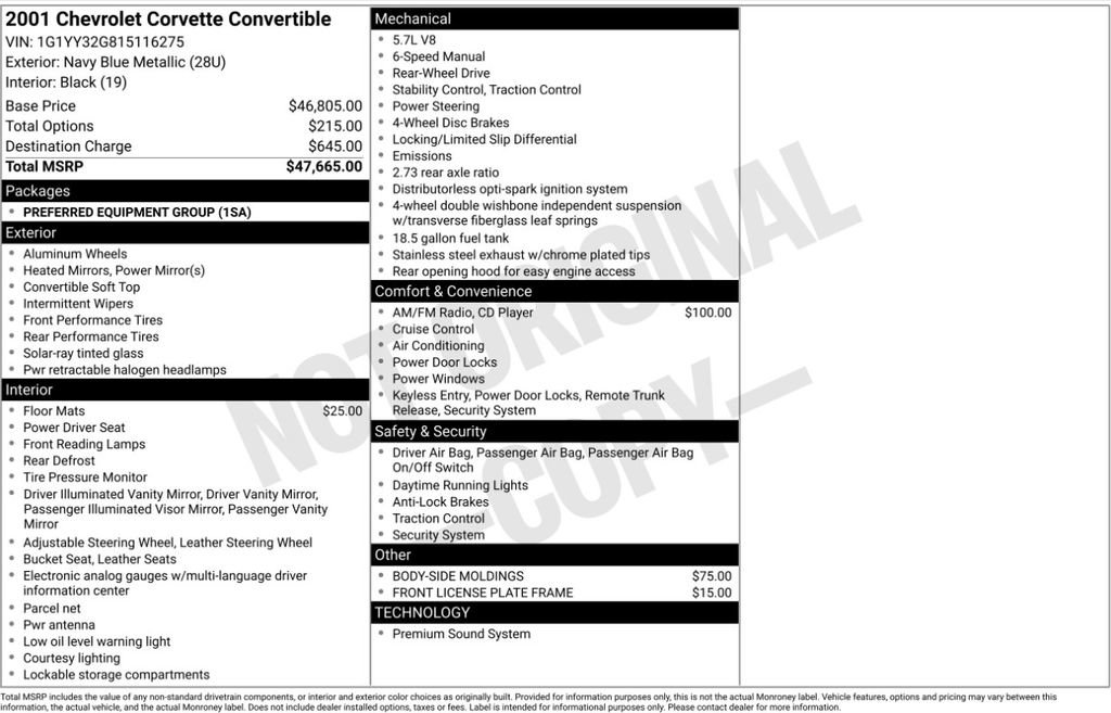 Used 2001 Chevrolet Corvette Convertible RWD image 2