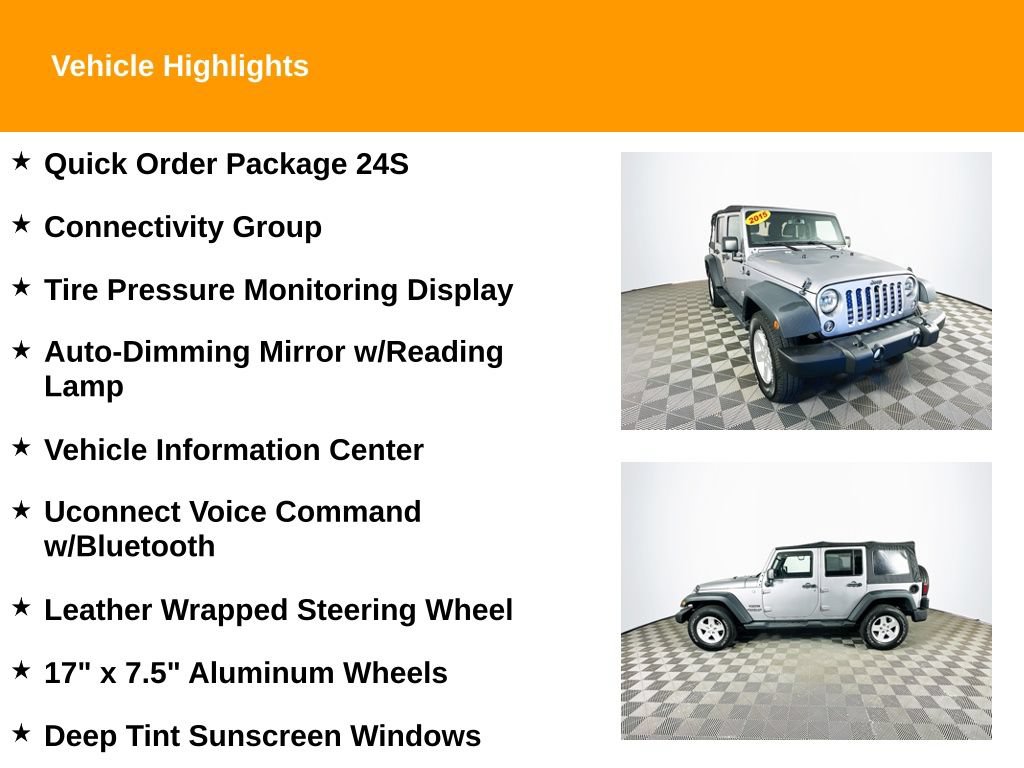 Used 2015 Jeep Wrangler Unlimited Sport w/ Quick Order Package 24S AWD/4WD image 2