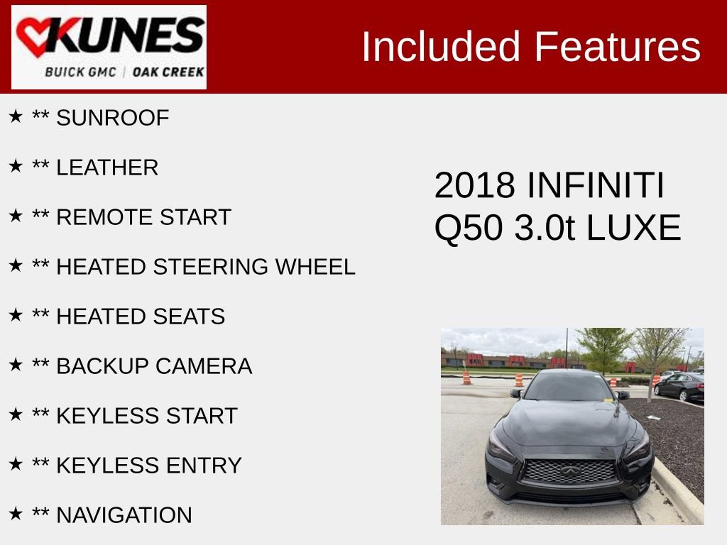 Used 2018 INFINITI Q50 Luxe w/ Essential Package (3.0T Luxe) AWD/4WD image 2