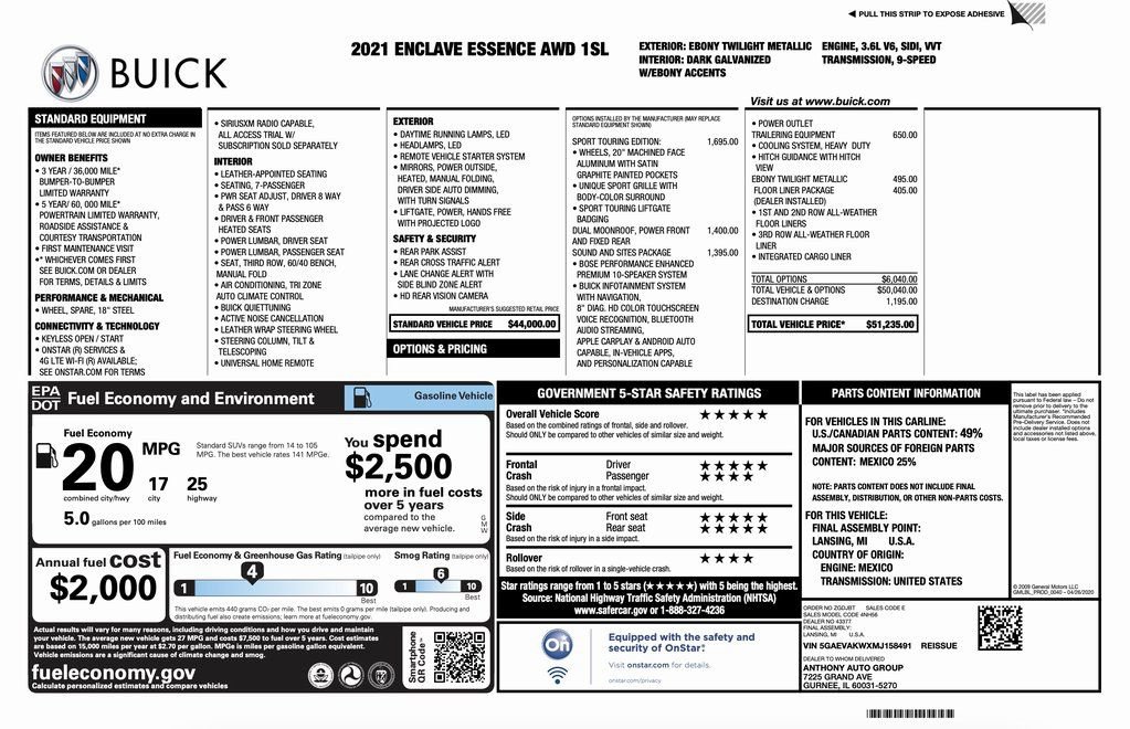 Used 2021 Buick Enclave Essence w/ Sport Touring Edition image 2