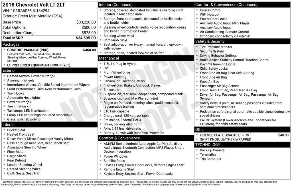 Used 2018 Chevrolet Volt LT w/ Comfort Package FWD image 19