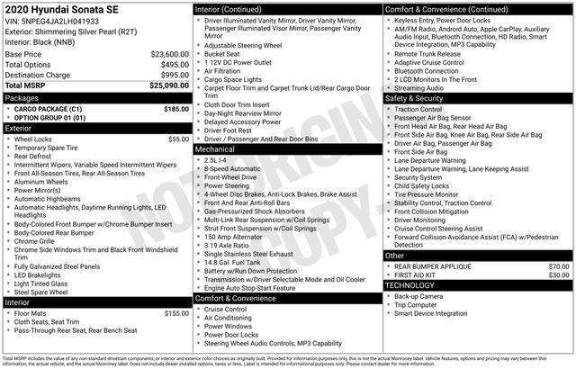 Used 2020 Hyundai Sonata SE w/ Cargo Package FWD image 32