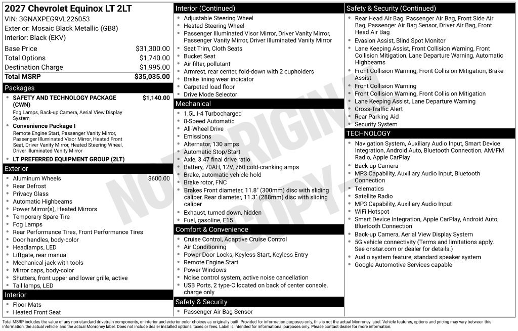 New 2027 Chevrolet Equinox LT w/ Safety and Technology Package AWD/4WD image 2