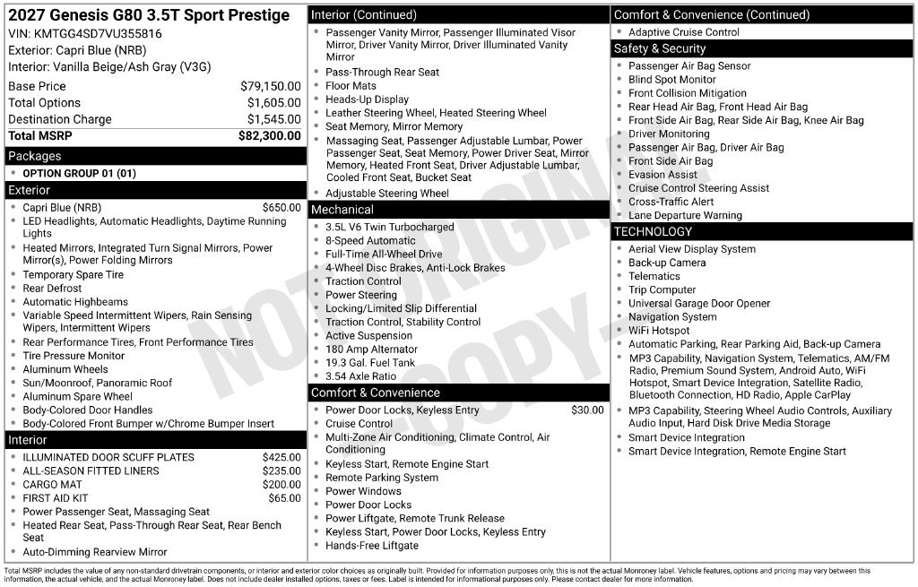 New 2027 Genesis G80 3.5T Sport Prestige AWD/4WD image 3