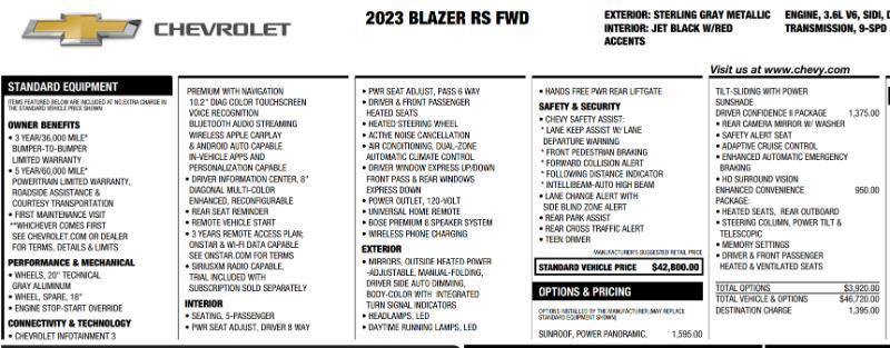 Used 2023 Chevrolet Blazer RS w/ Driver Confidence II Package FWD image 2