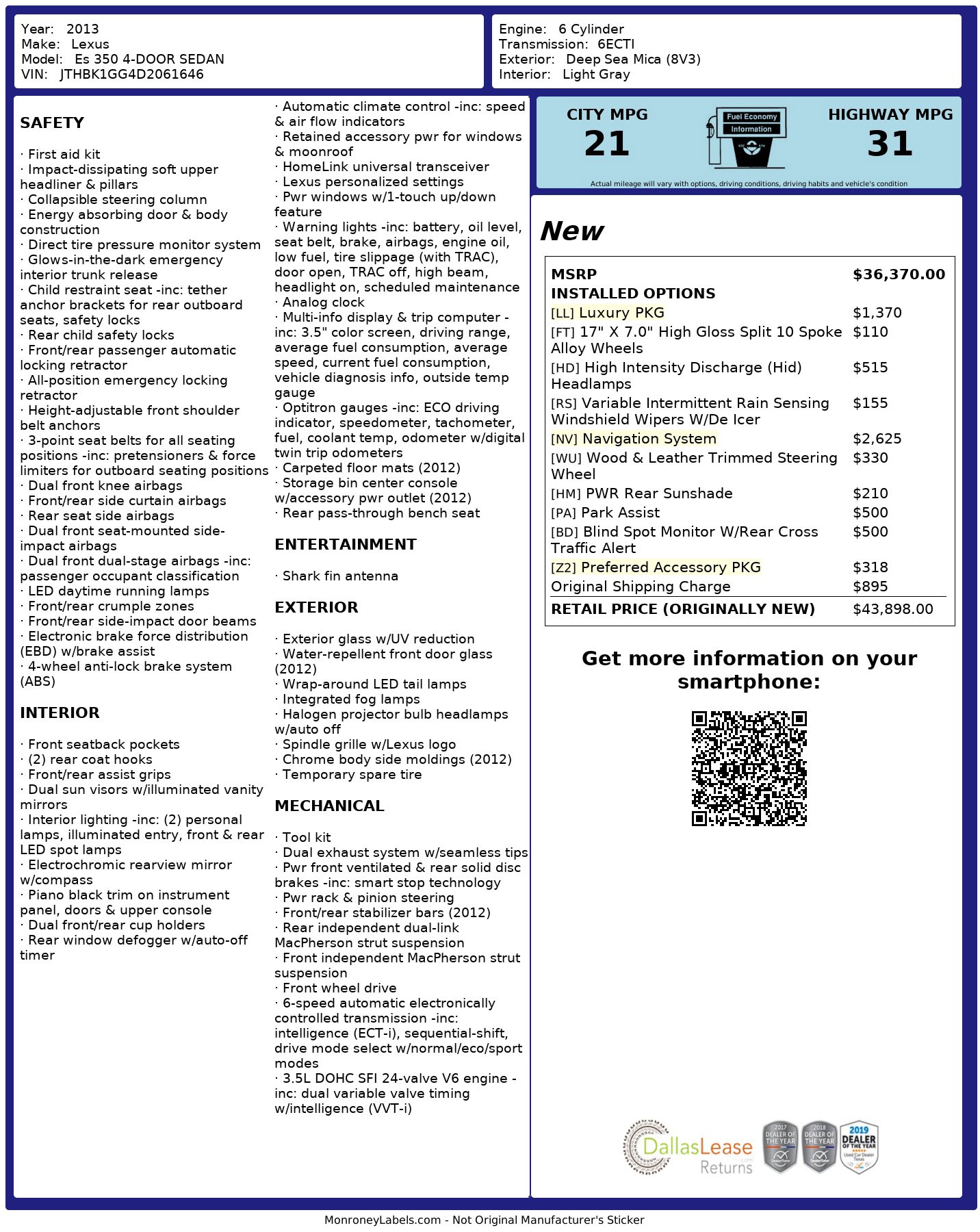 Used 2013 Lexus ES 350 w/ Luxury Pkg FWD image 3