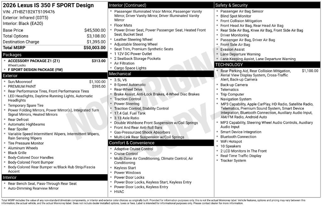 New 2026 Lexus IS 350 F Sport w/ Accessory Package Z1 RWD image 4