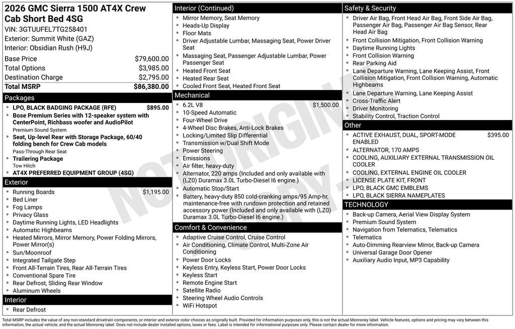 New 2026 GMC Sierra 1500 AT4X w/ LPO, Black Badging Package AWD/4WD image 26